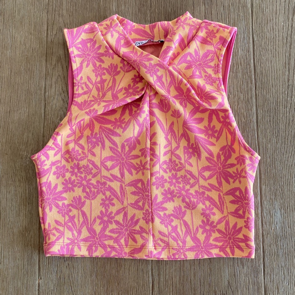 Zara Pink and Yellow Floral Crop  Top